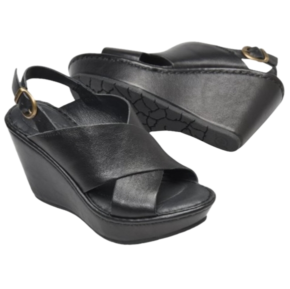 Born | Shoes | Born Emmy Ii Platform Wedge Leather Sandals 8 Black |  Poshmark